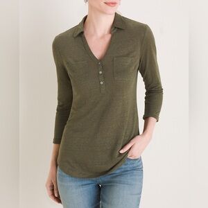 Chico’s Linen Collared Top with Pockets in military green size M US